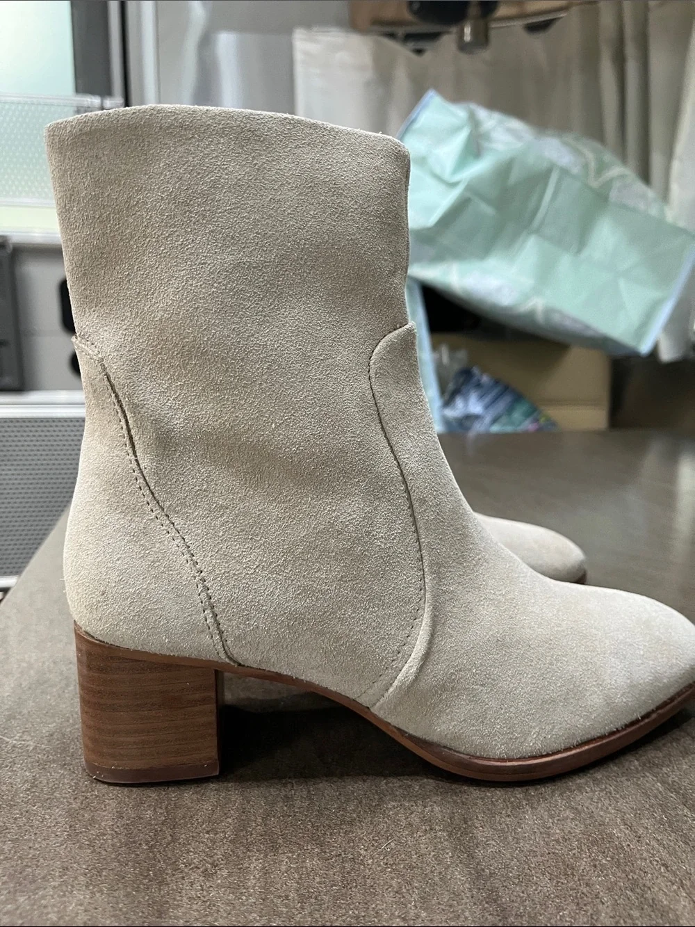 Suede Ankle Boots in Light Beige - Women's Fashion Boot